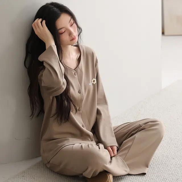 都市丽人 微弹长袖开衫简约高级感家居服睡衣套装 女款