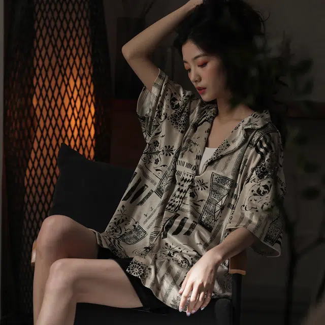 都市丽人 家居服休闲舒适短袖薄款可外穿睡衣套装 女款 花色