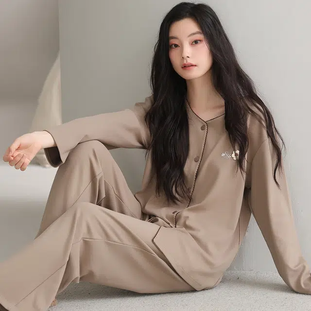 都市丽人 微弹长袖开衫简约高级感家居服睡衣套装 女款