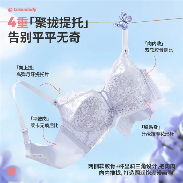 都市丽人 蕾丝小胸聚拢舒适提拉透气无钢圈收副乳文胸 女款