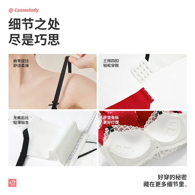 都市丽人 蕾丝小胸聚拢显大法式防下垂文胸 女款 黑白撞色