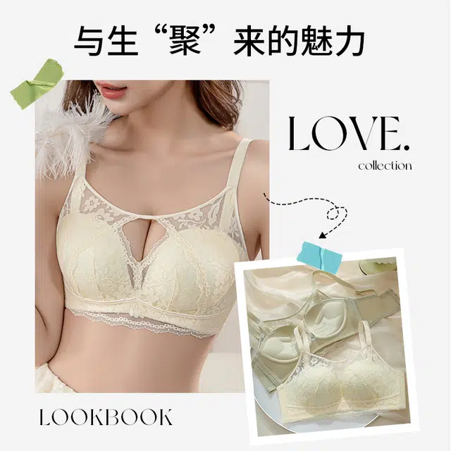 都市丽人 法式蕾丝内衣女小胸聚拢显大胸罩无痕无钢圈舒适收副乳防下垂镂空手掌杯文胸 女款