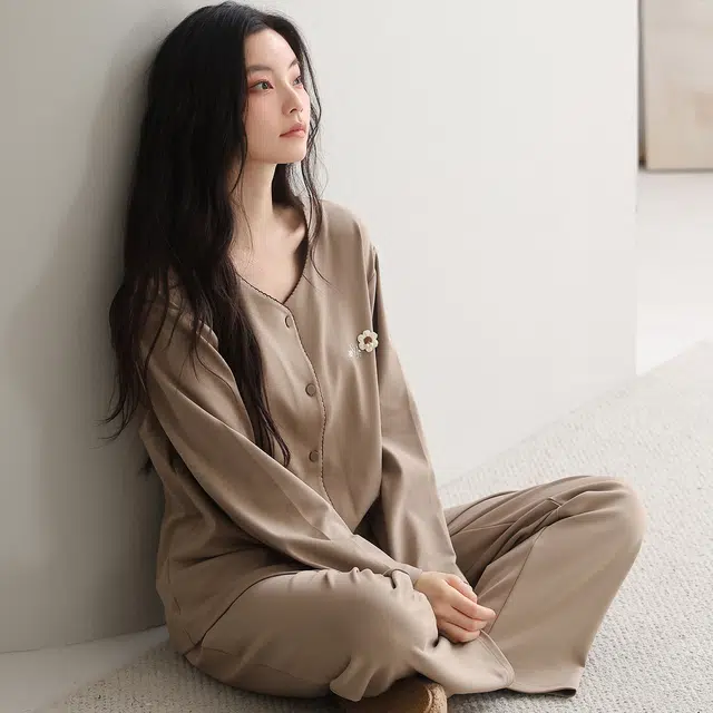 都市丽人 微弹长袖开衫简约高级感家居服睡衣套装 女款