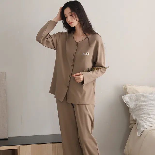 都市丽人 微弹长袖开衫简约高级感家居服睡衣套装 女款