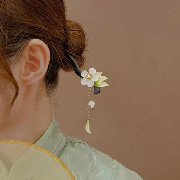 妖娆猫 古风花朵流苏高级感丸子头旗袍 发簪 女款