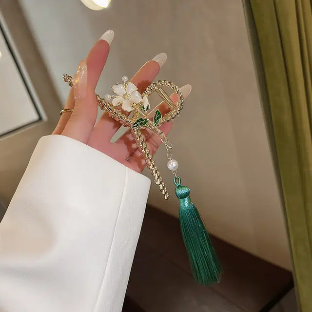 妖娆猫 新中式古风流苏盘发抓夹后脑勺头饰鲨鱼夹套装 合金 发夹 女款