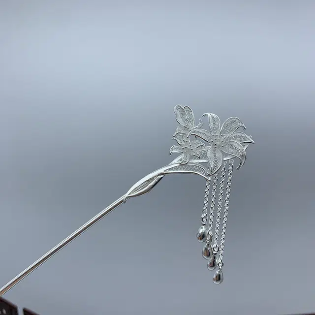 妖娆猫 新中式蝴蝶古风足银发簪女国风流苏步摇盘发头饰汉服旗袍古装发钗簪子高级感礼品女生妈妈 发饰 女款