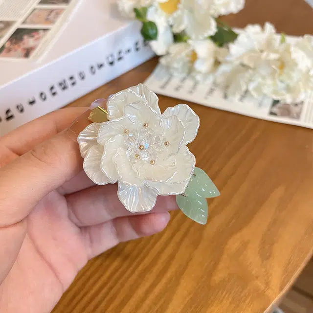 妖娆猫 法式浪漫超仙山茶花复古侧边发卡刘海夹高级感气质甜美头饰 发夹 女款
