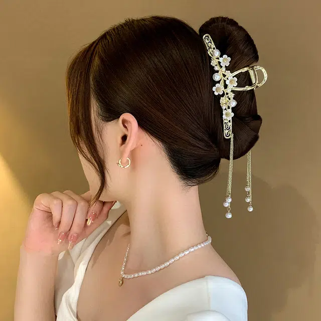 妖娆猫 新中式古风流苏盘发抓夹后脑勺头饰鲨鱼夹套装 合金 发夹 女款