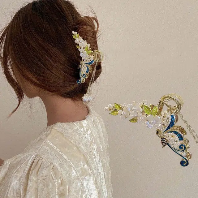 妖娆猫 时尚轻奢高级感麦穗后脑勺蝴蝶流苏优雅#好运 合金 发夹 女款