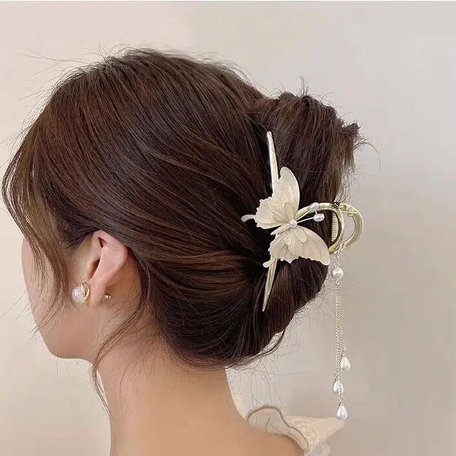 妖娆猫 时尚轻奢高级感麦穗后脑勺蝴蝶流苏优雅#好运 合金 发夹 女款