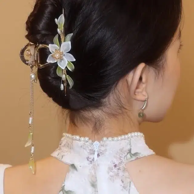 妖娆猫 新中式发柿如意花夹女头饰高端发卡时尚柿朵鲨鱼夹女后脑勺抓夹网红套装礼盒  发饰 女款 浪漫惊喜礼品实用