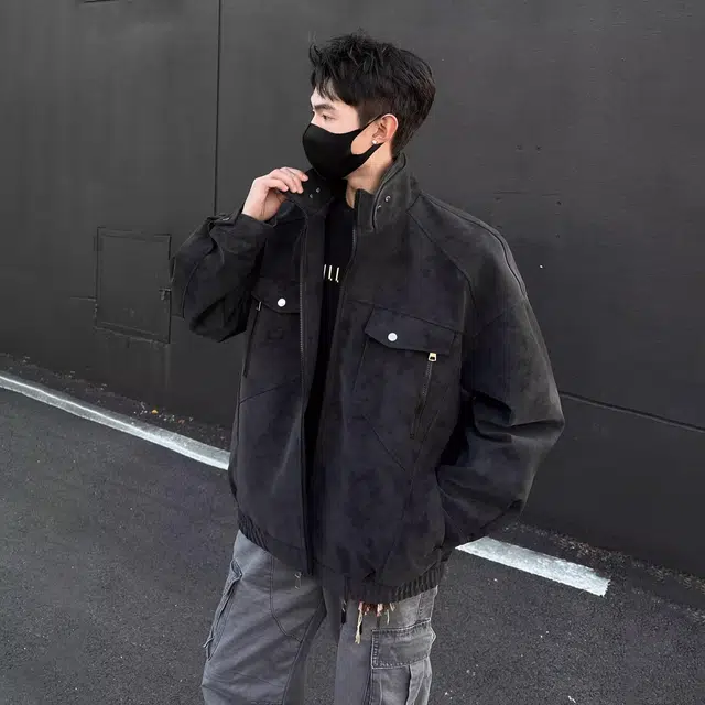 寻星记 机能风机车服纯色垂感慵懒学院风百搭休闲皮衣 男女同款