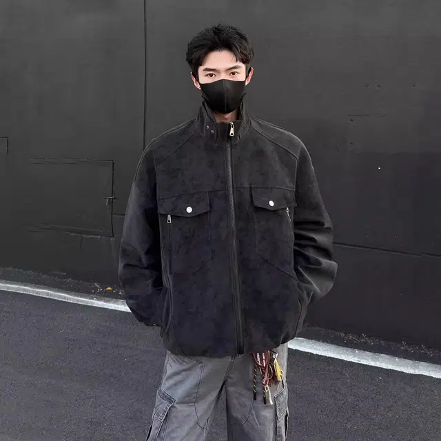 寻星记 机能风机车服纯色垂感慵懒学院风百搭休闲皮衣 男女同款