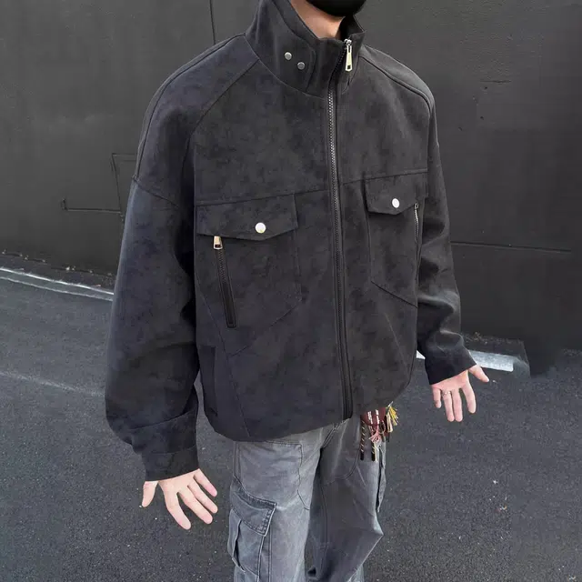 寻星记 机能风机车服纯色垂感慵懒学院风百搭休闲皮衣 男女同款