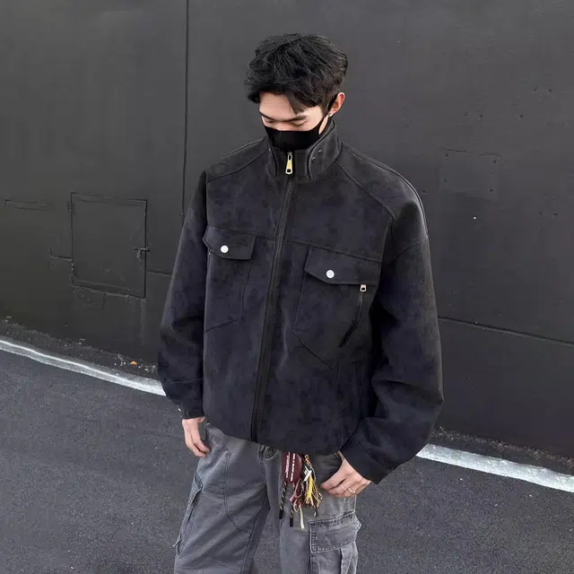 寻星记 机能风机车服纯色垂感慵懒学院风百搭休闲皮衣 男女同款