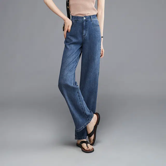 娅丽达 水洗中腰宽松阔腿牛仔裤 女款
