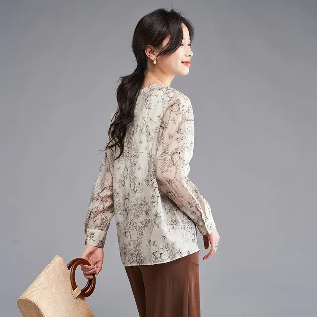 娅丽达 满印一粒扣宽松长袖衬衫 女款