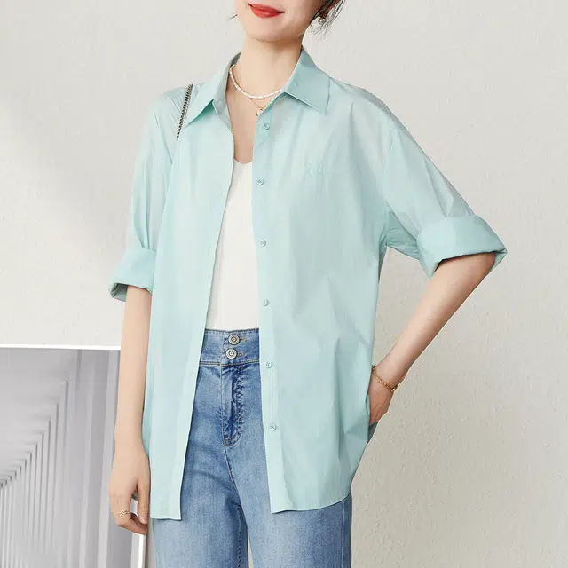 娅丽达 纯色方领宽松长袖衬衫 女款