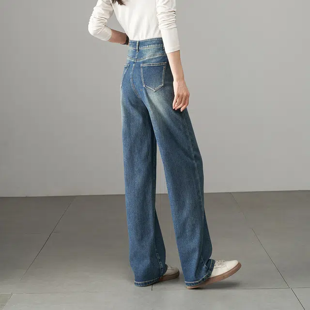 娅丽达 时髦宽松水洗阔腿裤牛仔裤 女款