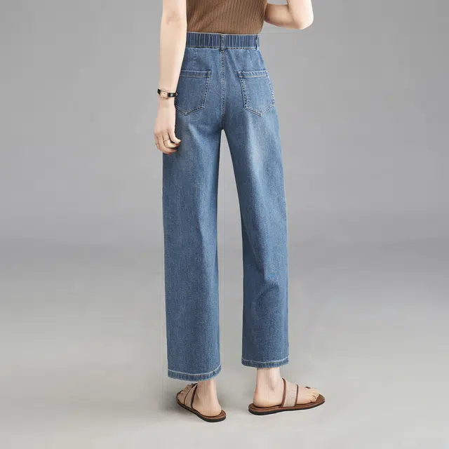 娅丽达 纯色简约时尚直筒牛仔裤 女款 蓝色