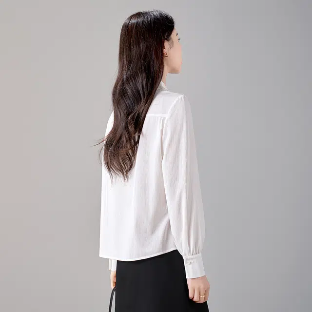 娅丽达 纯色尖领通勤简约长袖衬衫 女款
