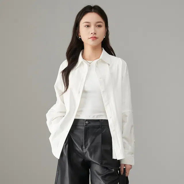 娅丽达 法式宽松翻领纯色长袖衬衫 女款
