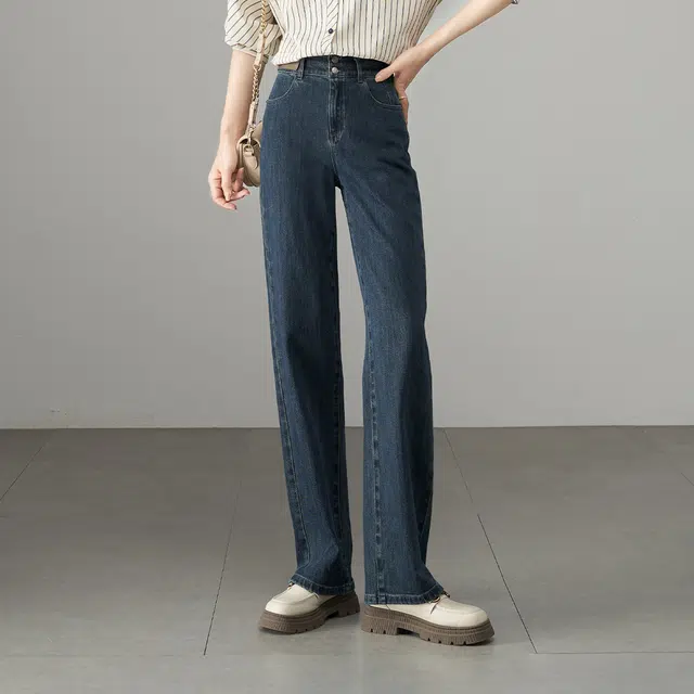 娅丽达 舒适简约通勤阔腿牛仔裤 女款 蓝色