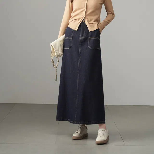娅丽达 复古高腰通勤简约牛仔长裙 女款