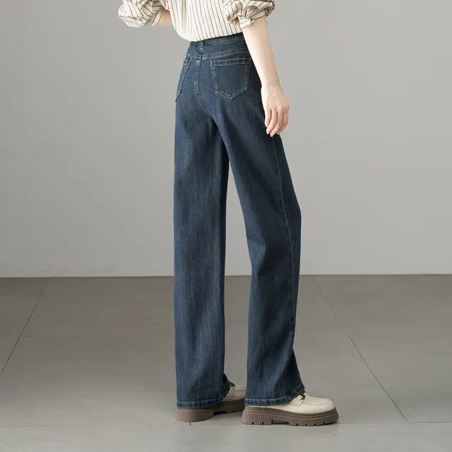 娅丽达 舒适简约通勤阔腿牛仔裤 女款 蓝色