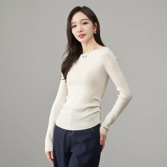 娅丽达 温柔气质纯色圆领修身针织衫 女款