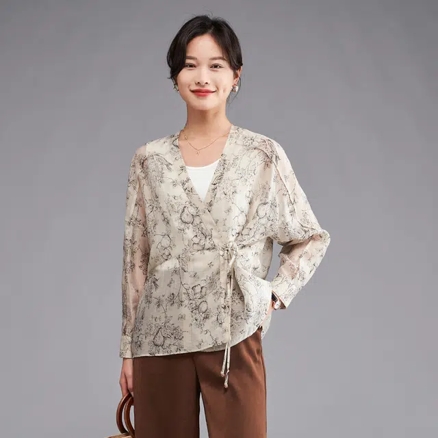 娅丽达 满印一粒扣宽松长袖衬衫 女款