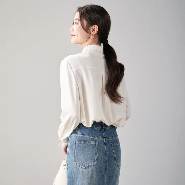 娅丽达 纯色通勤直筒长袖衬衫 女款