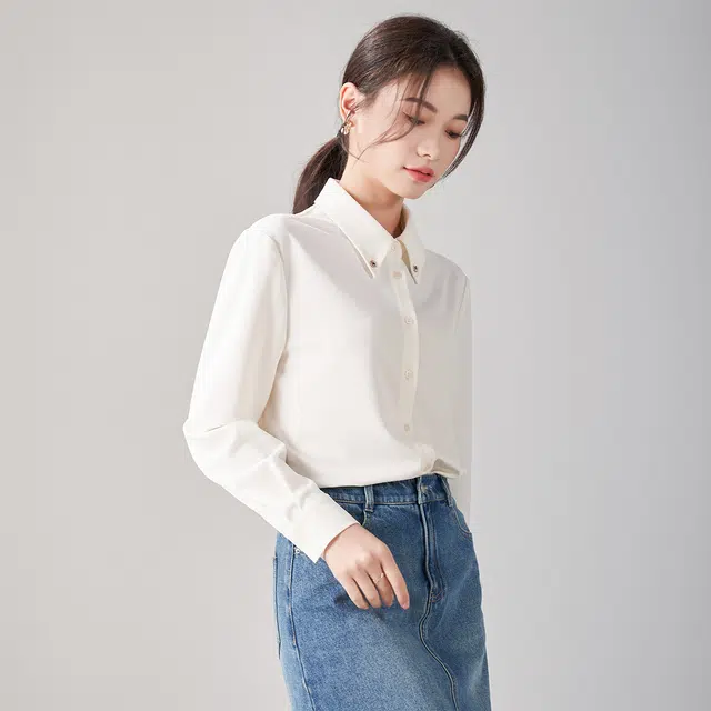 娅丽达 纯色通勤直筒长袖衬衫 女款
