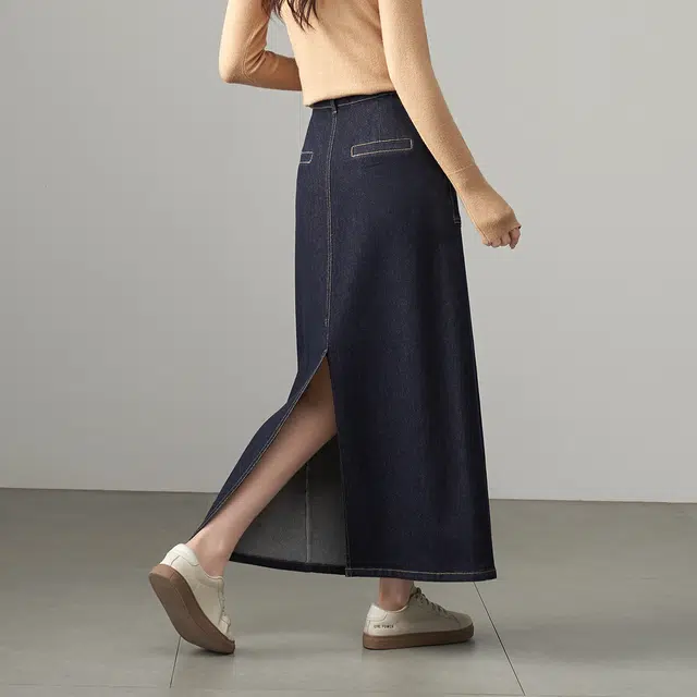 娅丽达 复古高腰通勤简约牛仔长裙 女款