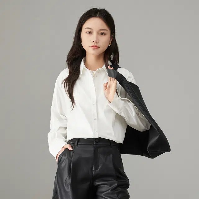 娅丽达 法式宽松翻领纯色长袖衬衫 女款
