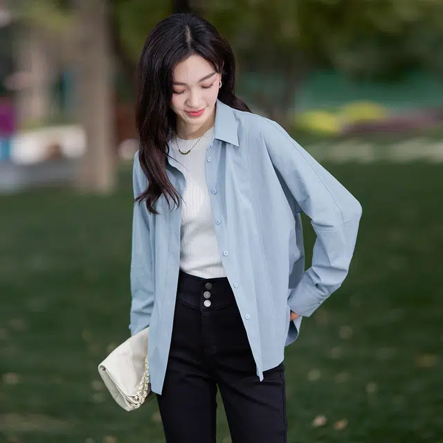 娅丽达 法式宽松翻领纯色长袖衬衫 女款
