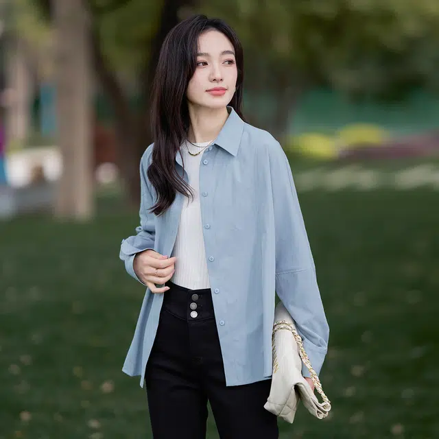 娅丽达 法式宽松翻领纯色长袖衬衫 女款
