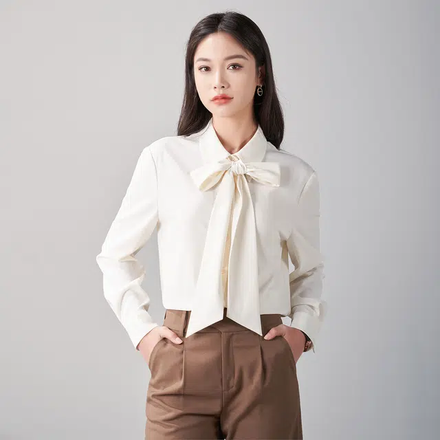 娅丽达 纯色通勤直筒长袖衬衫 女款