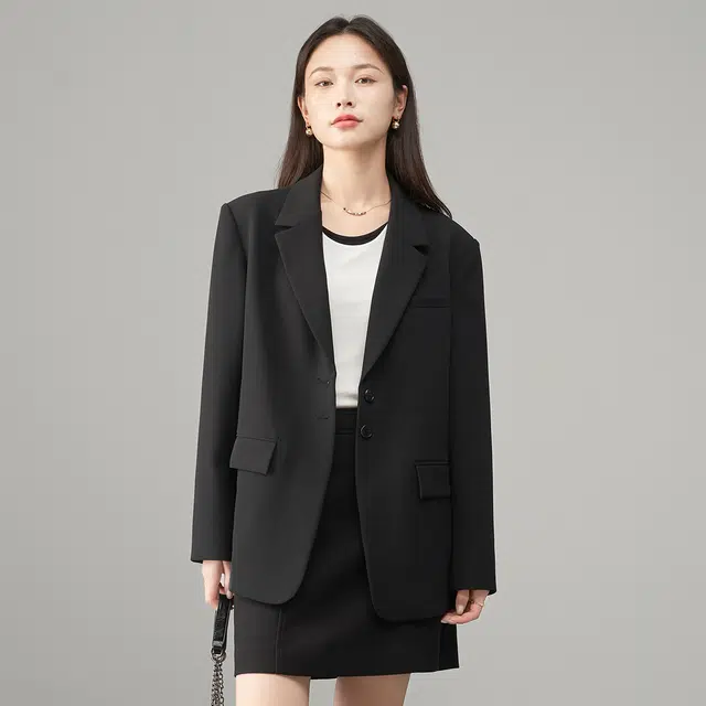 娅丽达 纯色宽松单排扣通勤宽松西装 女款