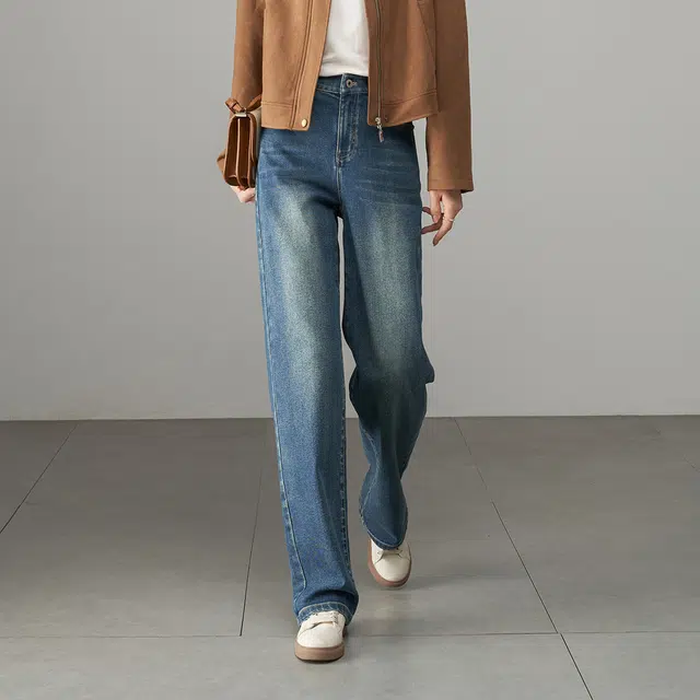 娅丽达 时髦宽松水洗阔腿裤牛仔裤 女款