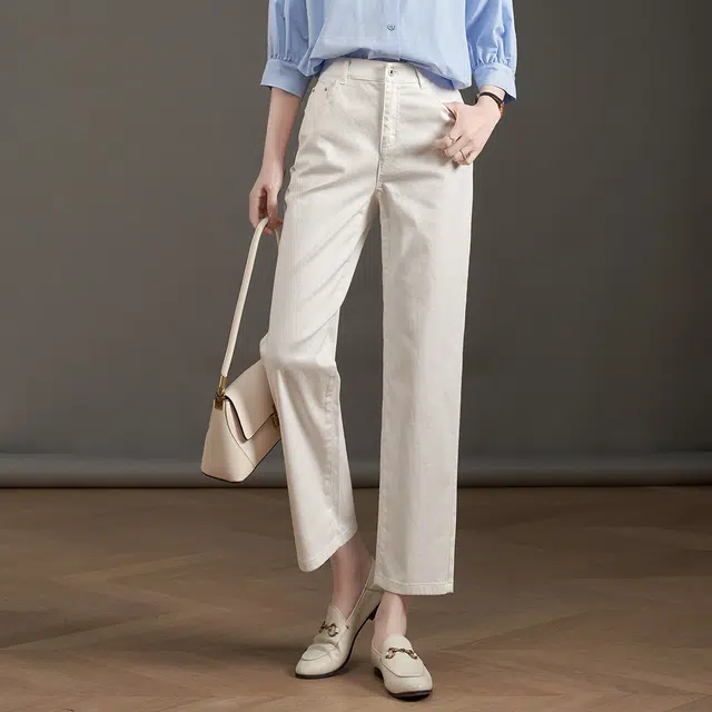 娅丽达 中腰直筒纯色九分牛仔裤 女款