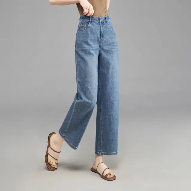 娅丽达 纯色简约时尚直筒牛仔裤 女款 蓝色