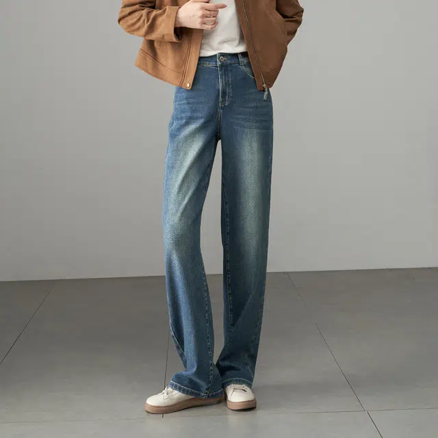 娅丽达 时髦宽松水洗阔腿裤牛仔裤 女款