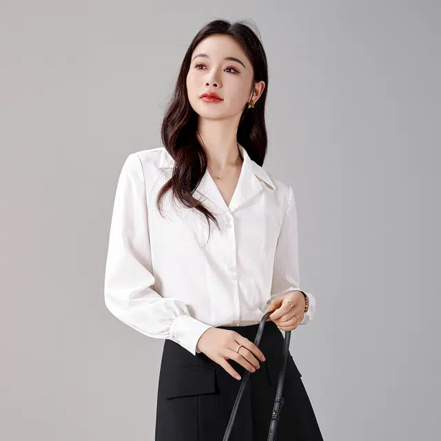 娅丽达 纯色尖领通勤简约长袖衬衫 女款