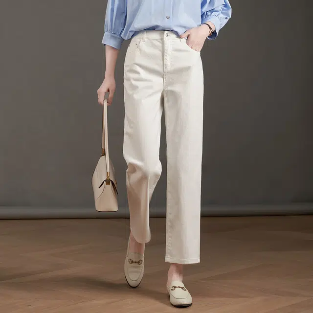 娅丽达 中腰直筒纯色九分牛仔裤 女款