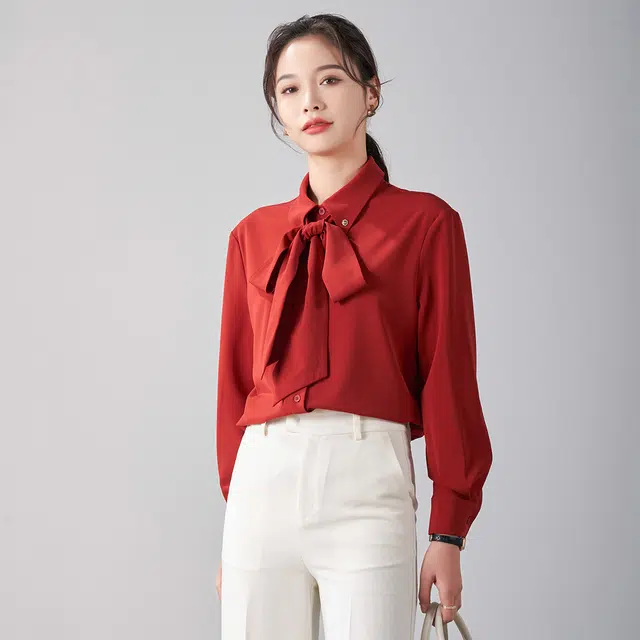 娅丽达 纯色通勤直筒长袖衬衫 女款