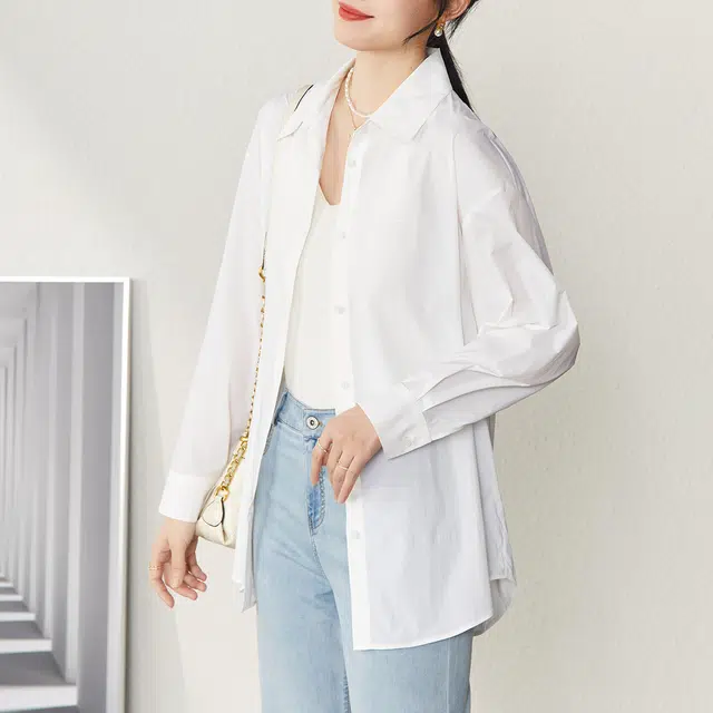 娅丽达 纯色方领宽松长袖衬衫 女款