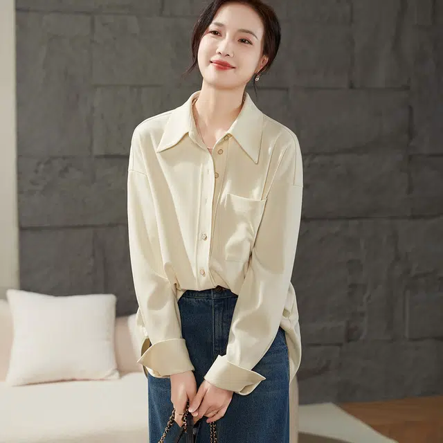 娅丽达 纯色宽松休闲长袖衬衫 女款