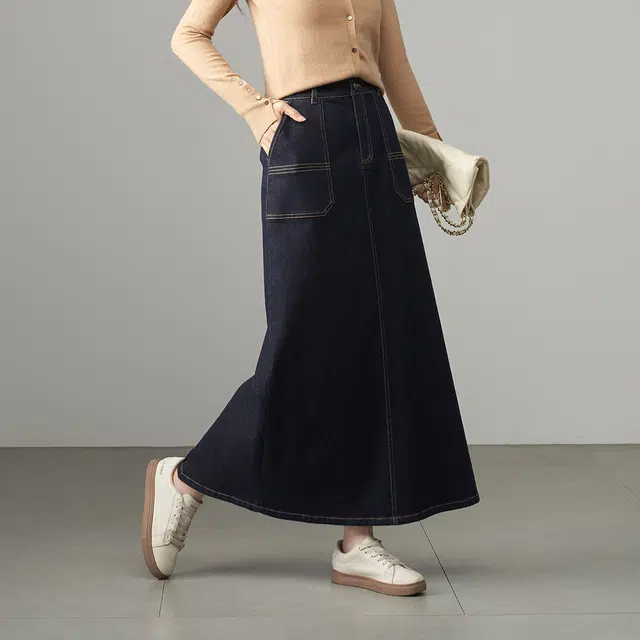 娅丽达 复古高腰通勤简约牛仔长裙 女款